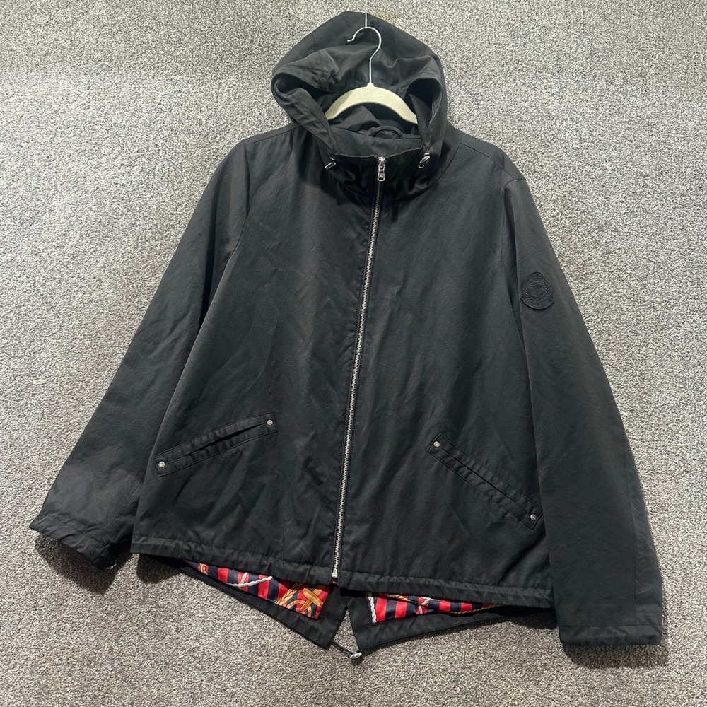 Lauren Ralph Lauren Hooded Zip Jacket Women Large Black Crest Patch Minimalist